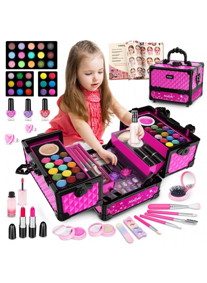 Hollyhi 62 Pcs Kids Makeup Kit for Girl, Washable Play Makeup Toys Set for Dress Up, Pretend Beauty Vanity Set with Cosmetic Case Birthday Toys for Girls 3 4 5 6 7 8 9 10 11 12 Year Old Kids Toddlers