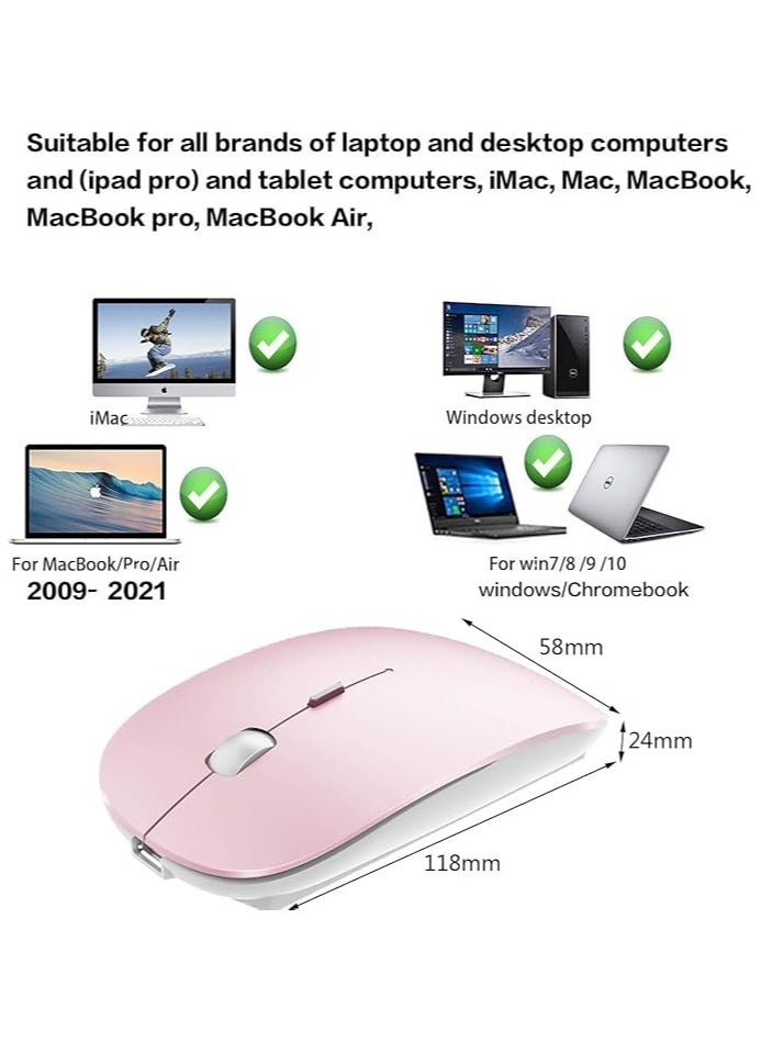 Wireless Bluetooth Mouse - LED Slim Dual Mode (Bluetooth 5.1 + USB) 2.4GHz Rechargeable Silent Bluetooth Wireless Mouse(Pink)