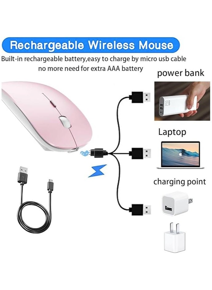 Wireless Bluetooth Mouse - LED Slim Dual Mode (Bluetooth 5.1 + USB) 2.4GHz Rechargeable Silent Bluetooth Wireless Mouse(Pink)