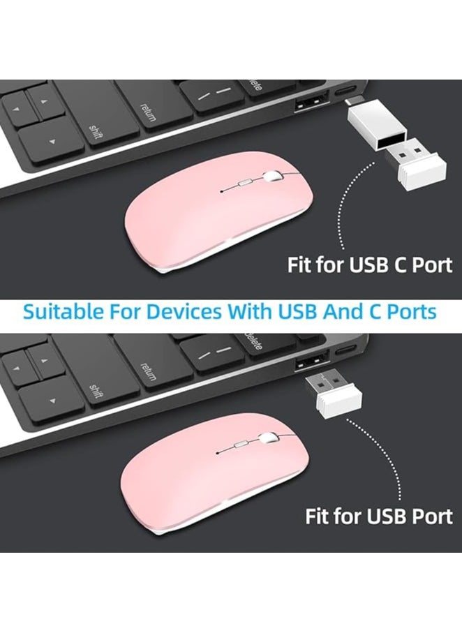 Wireless Bluetooth Mouse - LED Slim Dual Mode (Bluetooth 5.1 + USB) 2.4GHz Rechargeable Silent Bluetooth Wireless Mouse(Pink)