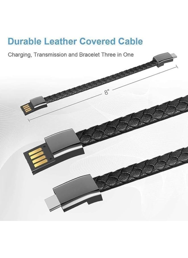 Bracelet Charger USB Charging Cable Braided Cords USB Portable Travel Charger for Android Type (C) (BLACK)