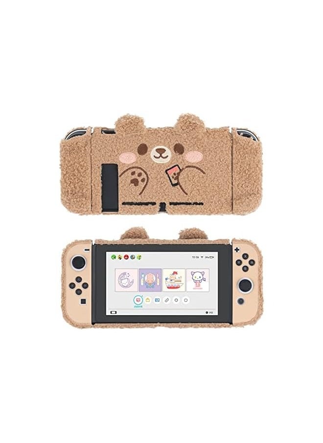 Cute Plush Protective Case Cover Compatible with Nintendo Switch and Joy Con- Shock-Absorption and Anti-Scratch - Plush Bear