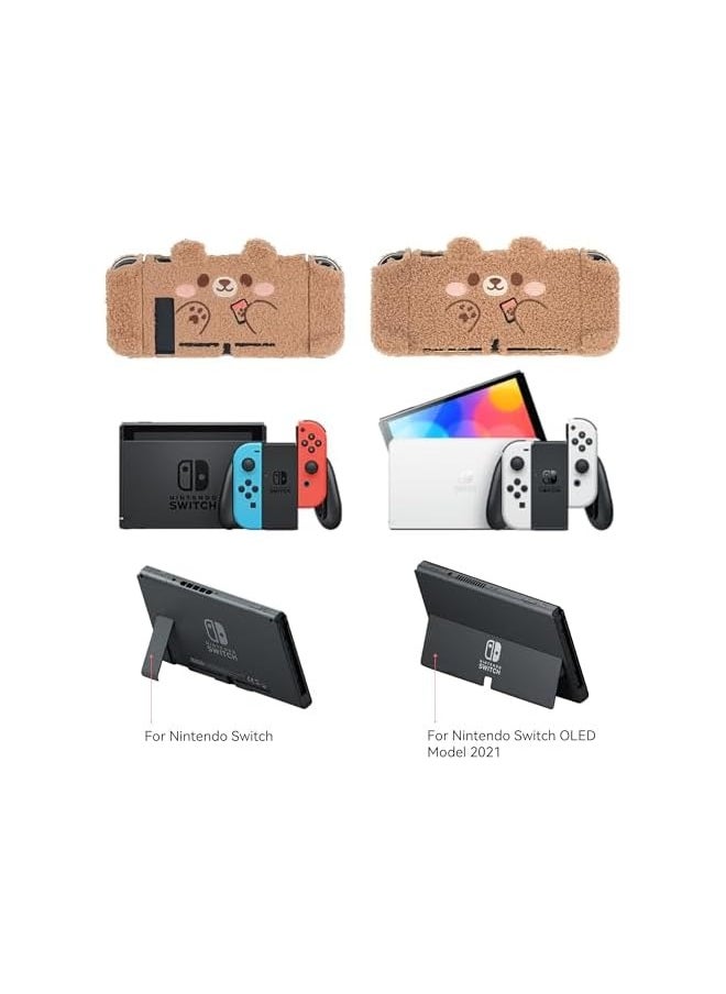 Cute Plush Protective Case Cover Compatible with Nintendo Switch and Joy Con- Shock-Absorption and Anti-Scratch - Plush Bear