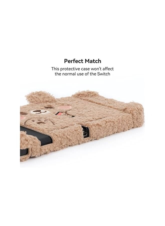 Cute Plush Protective Case Cover Compatible with Nintendo Switch and Joy Con- Shock-Absorption and Anti-Scratch - Plush Bear