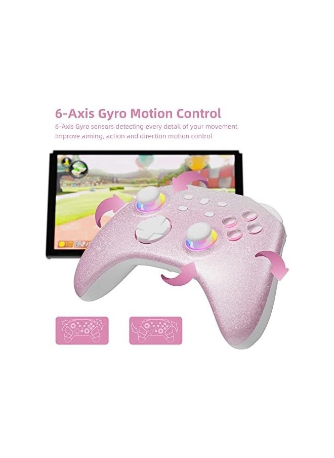 Wireless Switch Controller fo Switch, Windows PC iOS Android Steam/Steam Deck, 7 Color RGB Lighting Bluetooth Pro Controller with Turbo, Motion, Vibration, Wake-Up, Headphone Jack