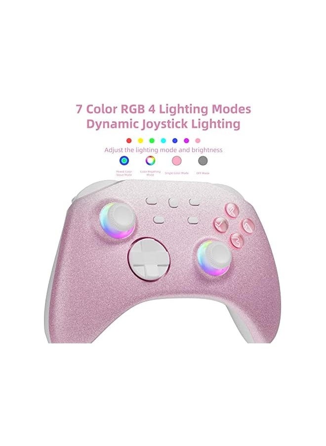 Wireless Switch Controller fo Switch, Windows PC iOS Android Steam/Steam Deck, 7 Color RGB Lighting Bluetooth Pro Controller with Turbo, Motion, Vibration, Wake-Up, Headphone Jack