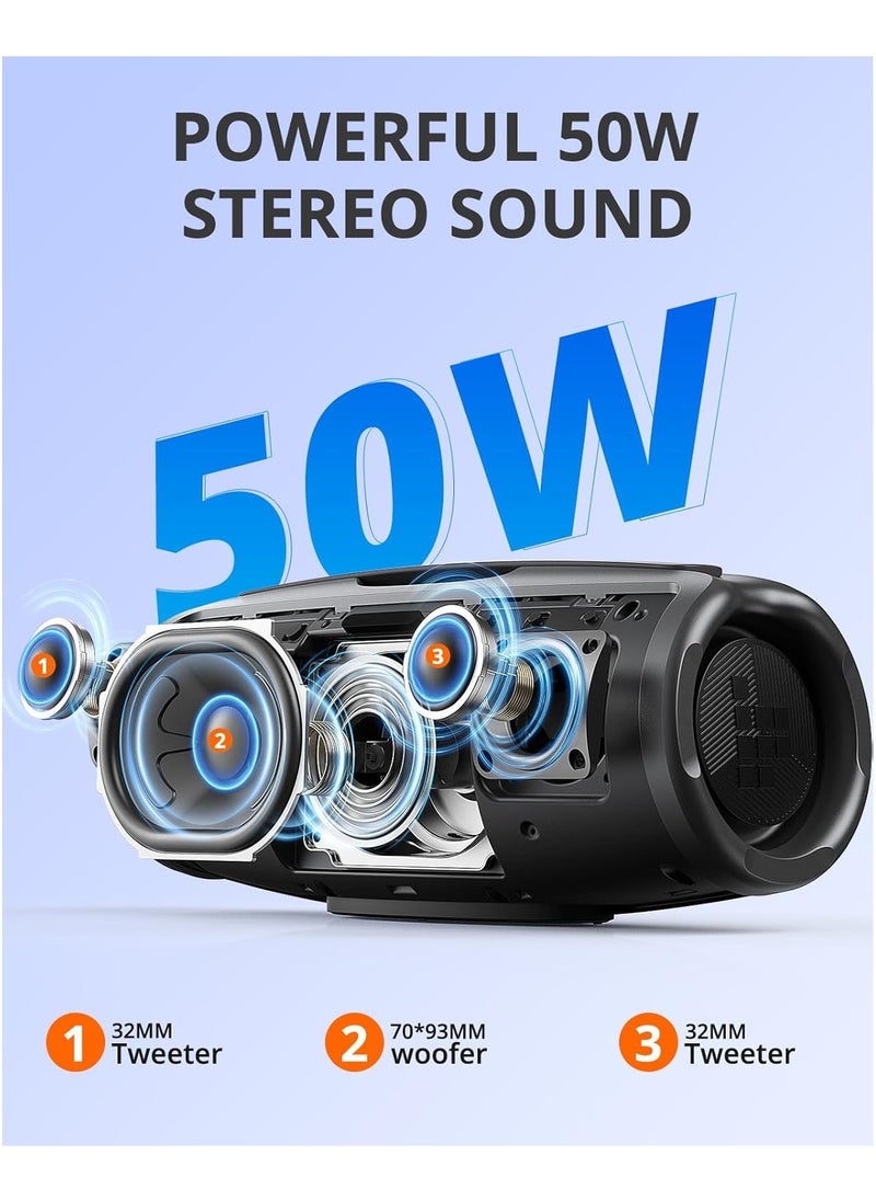 Tronsmart Mirtune S100 Portable Bluetooth Speaker, 50W Punchy Bass &Clear Treble, Retractable Handle, 20H Playtime, IPX7 Waterproof, Customize EQ, Built-in Power Bank for Outdoor, Camping,Beach(Black)