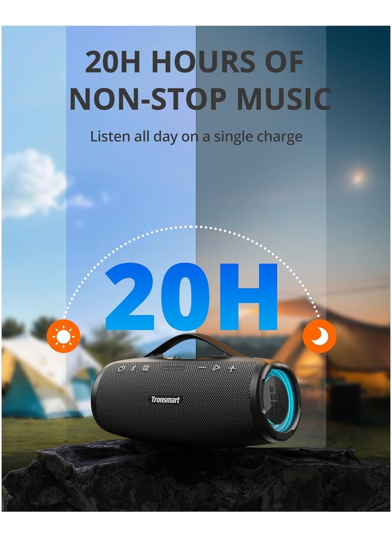 Tronsmart Mirtune S100 Portable Bluetooth Speaker, 50W Punchy Bass &Clear Treble, Retractable Handle, 20H Playtime, IPX7 Waterproof, Customize EQ, Built-in Power Bank for Outdoor, Camping,Beach(Black)