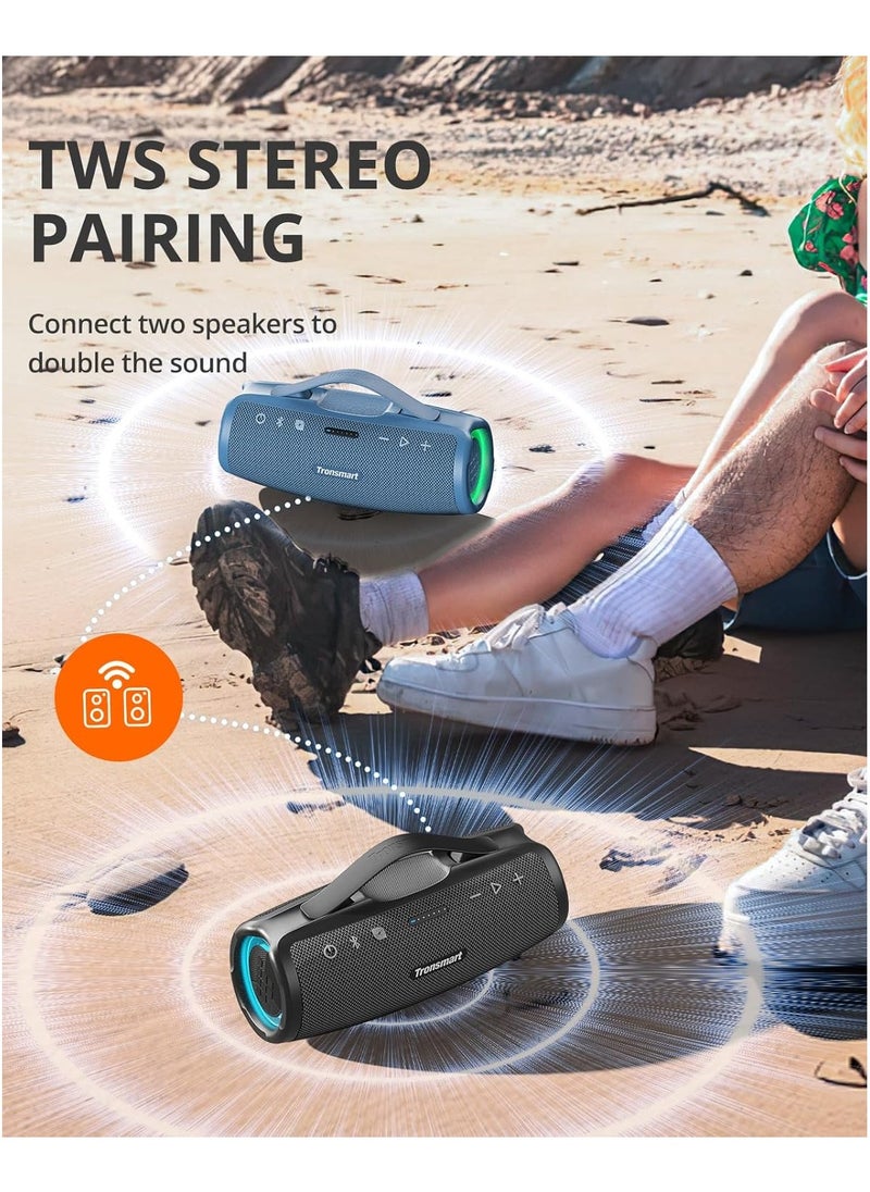 Tronsmart Mirtune S100 Portable Bluetooth Speaker, 50W Punchy Bass &Clear Treble, Retractable Handle, 20H Playtime, IPX7 Waterproof, Customize EQ, Built-in Power Bank for Outdoor, Camping,Beach(Black)