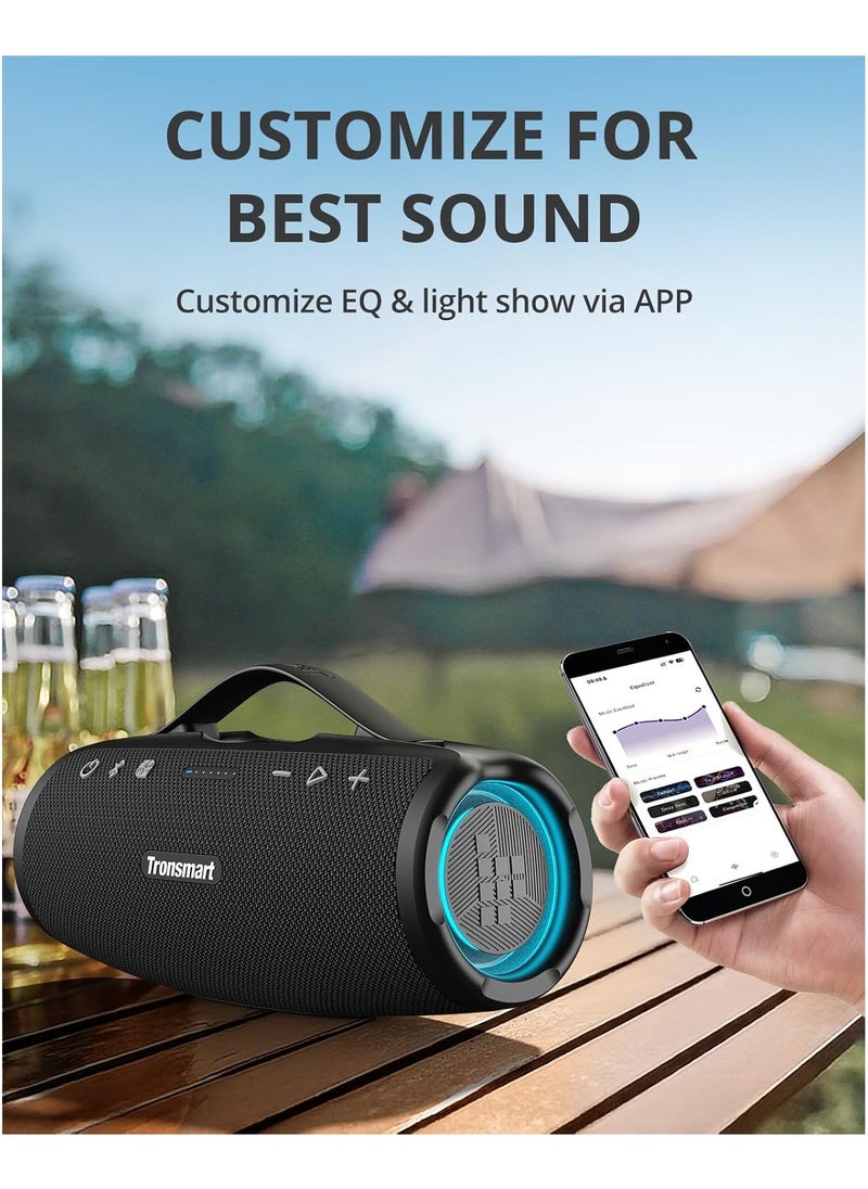 Tronsmart Mirtune S100 Portable Bluetooth Speaker, 50W Punchy Bass &Clear Treble, Retractable Handle, 20H Playtime, IPX7 Waterproof, Customize EQ, Built-in Power Bank for Outdoor, Camping,Beach(Black)