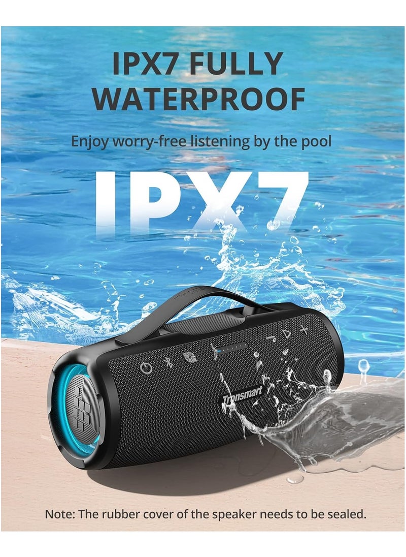 Tronsmart Mirtune S100 Portable Bluetooth Speaker, 50W Punchy Bass &Clear Treble, Retractable Handle, 20H Playtime, IPX7 Waterproof, Customize EQ, Built-in Power Bank for Outdoor, Camping,Beach(Black)