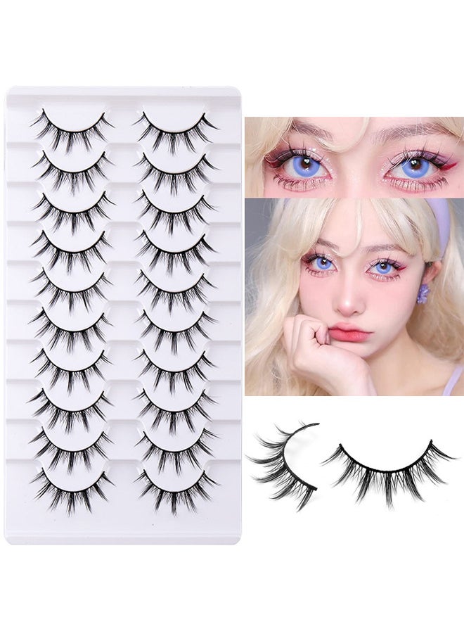 10 Pairs Manga Lashes, Big Eye Lashes, Natural Look Anime False, BigEyelashes, Eyelashes Individual Wispy Korean Makeup Eye Lashes, Clusters Asian Fake Eyelashes Pack, Cruelty Free