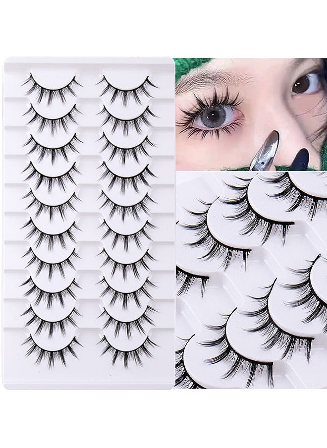 10 Pairs Manga Lashes, Big Eye Lashes, Natural Look Anime False, BigEyelashes, Eyelashes Individual Wispy Korean Makeup Eye Lashes, Clusters Asian Fake Eyelashes Pack, Cruelty Free