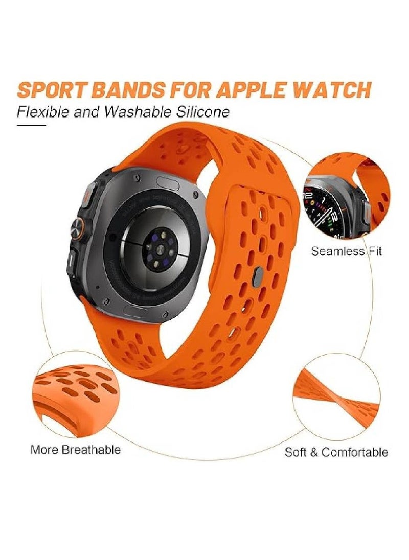 Breathable Bands for Samsung Galaxy Watch for Samsung Galaxy Watch Ultra Bands 47mm Men/Women, No Gap Silicone Sport Strap Correa Replacement (Orange)