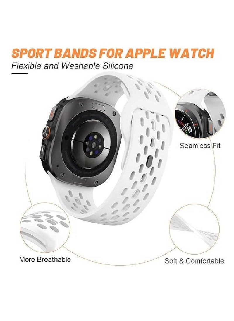 Breathable Bands for Samsung Galaxy Watch for Samsung Galaxy Watch Ultra Bands 47mm Men/Women, No Gap Silicone Sport Strap Correa Replacement (White)