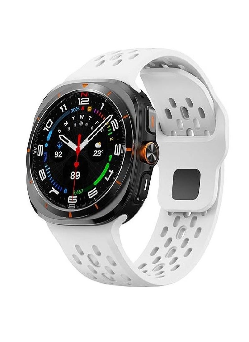 Breathable Bands for Samsung Galaxy Watch for Samsung Galaxy Watch Ultra Bands 47mm Men/Women, No Gap Silicone Sport Strap Correa Replacement (White)