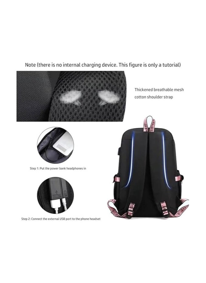 BTS Girls Backpack With USB Charging Port-Travel Companion For BTS Fans And Students-Casual Shoulder Bag And Book Bag-BTS Fans Merchandise Gifts