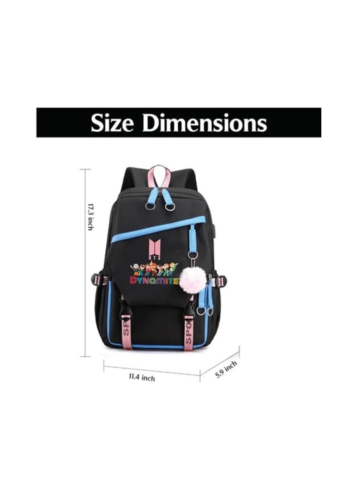 BTS Girls Backpack With USB Charging Port-Travel Companion For BTS Fans And Students-Casual Shoulder Bag And Book Bag-BTS Fans Merchandise Gifts