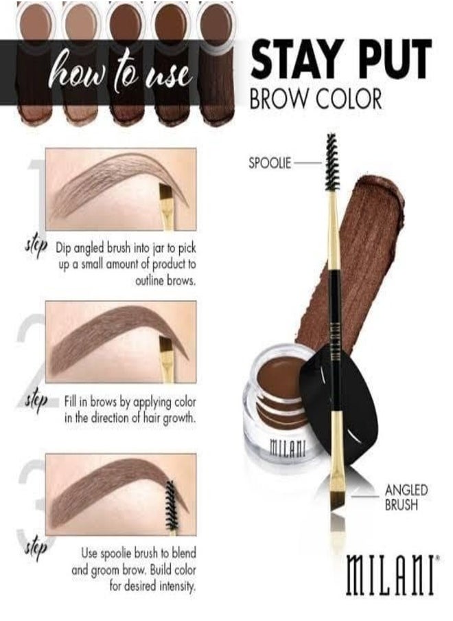 Milani Stay Put Brow Color - Shade 06: Auburn - Long-Lasting Waterproof Eyebrow Pomade with Dual-Ended Applicator Brush - 2.6g - For Defined and Sculpted Brows