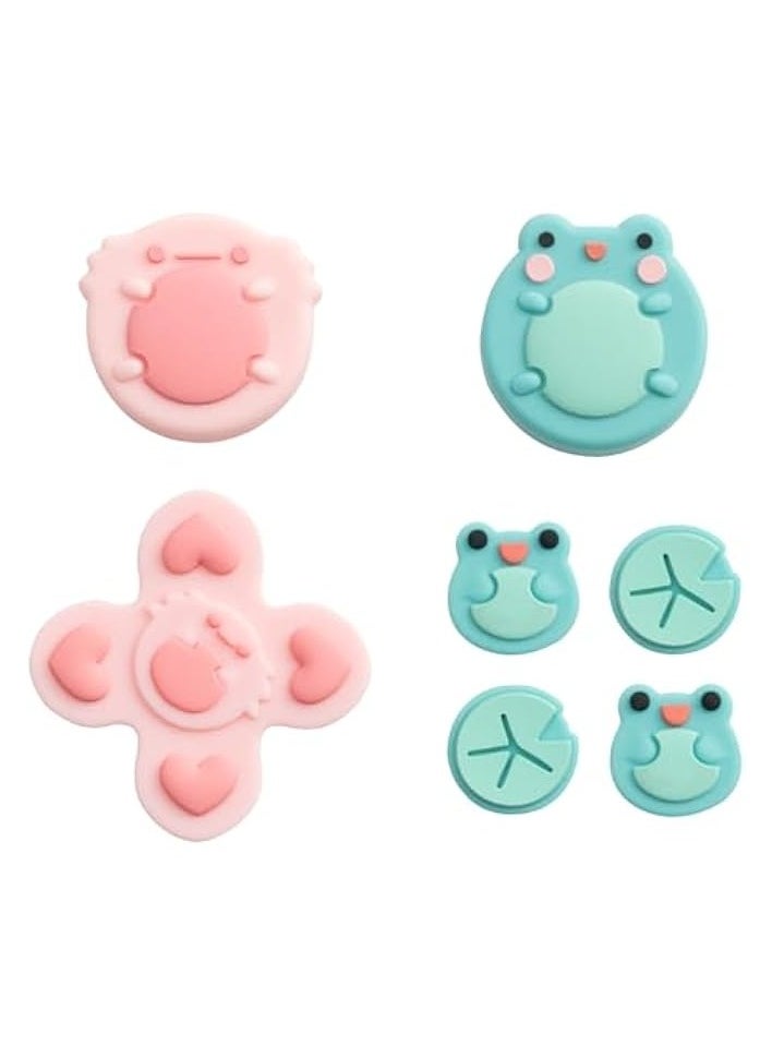 Silicone Cross D-Pad Button Caps Set Joystick Cover - ABXY Key Buttons Sticker Compatible with Switch/OLED Game Console - Frog & Axolotl