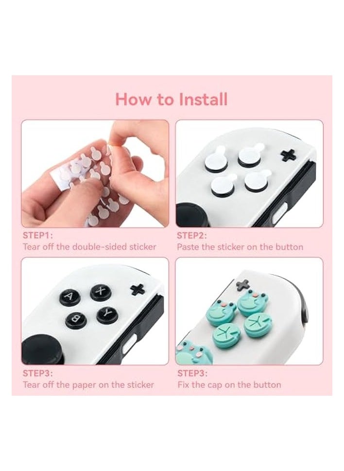 Silicone Cross D-Pad Button Caps Set Joystick Cover - ABXY Key Buttons Sticker Compatible with Switch/OLED Game Console - Frog & Axolotl