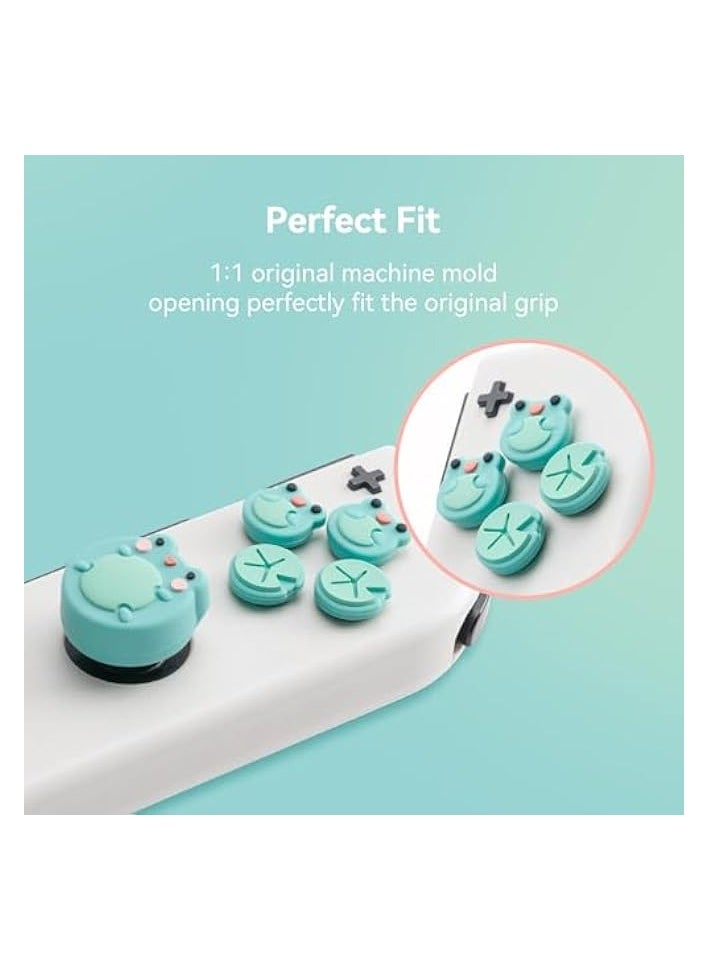 Silicone Cross D-Pad Button Caps Set Joystick Cover - ABXY Key Buttons Sticker Compatible with Switch/OLED Game Console - Frog & Axolotl