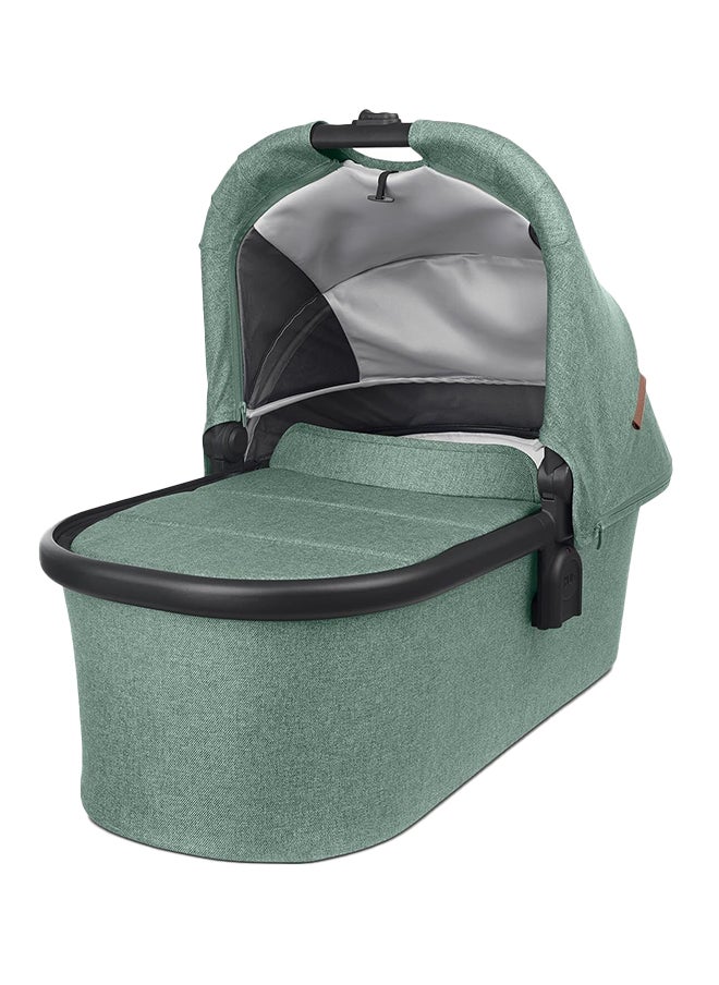 Bassinet For Newborns - Gwen Green Melange With Carbon Frame, Attaches To Cruz, Ridge, And Minu V2 Strollers, Safe For Overnight Sleep, Spf 50+ Sunshade, Breathable Pad