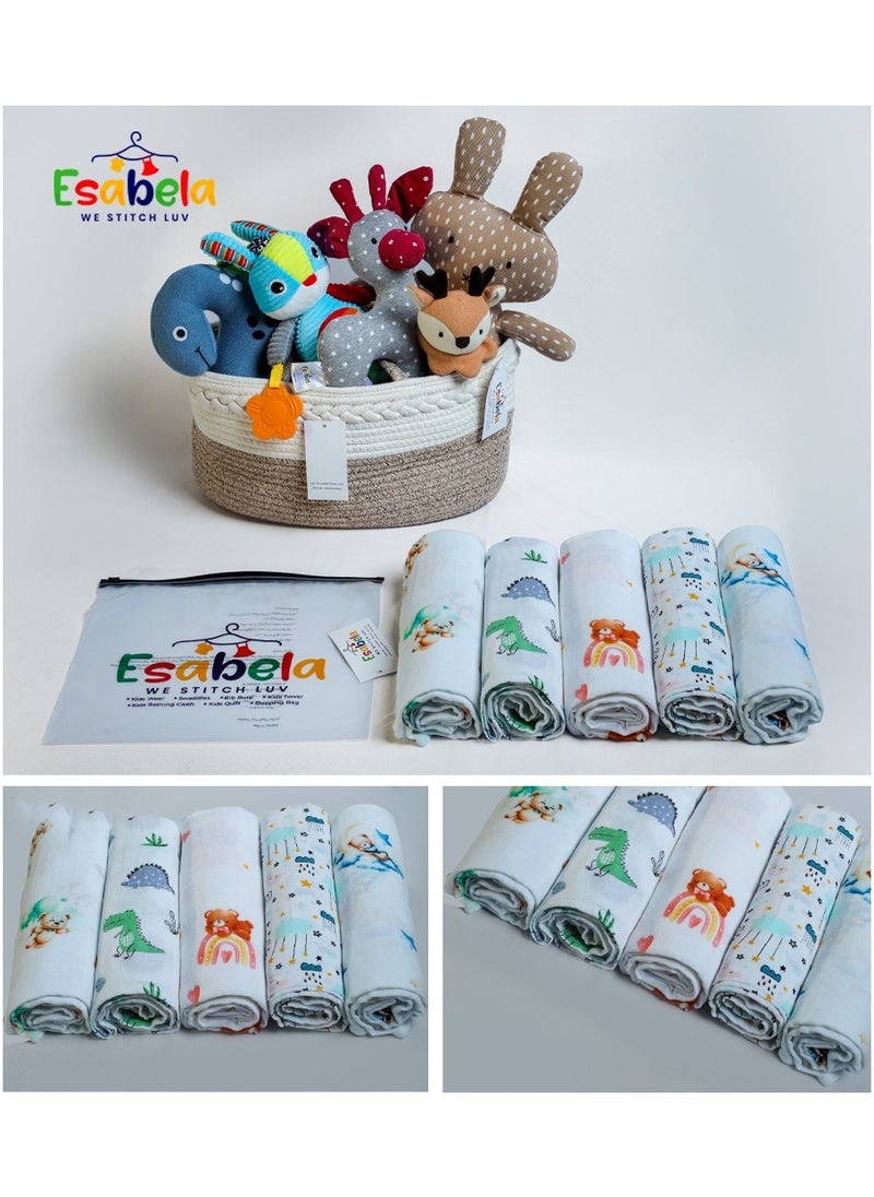 Baby Swaddle Set 5-Pieces Baby Cover, Soft & Breathable Baby Cloth, Perfect for Sleep & Cuddles Soft Blanket, New Born Baby Blanket for Age 0+ months