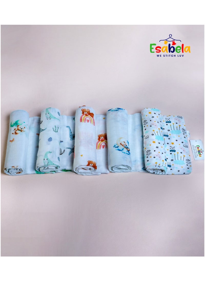 Baby Swaddle Set 5-Pieces Baby Cover, Soft & Breathable Baby Cloth, Perfect for Sleep & Cuddles Soft Blanket, New Born Baby Blanket for Age 0+ months