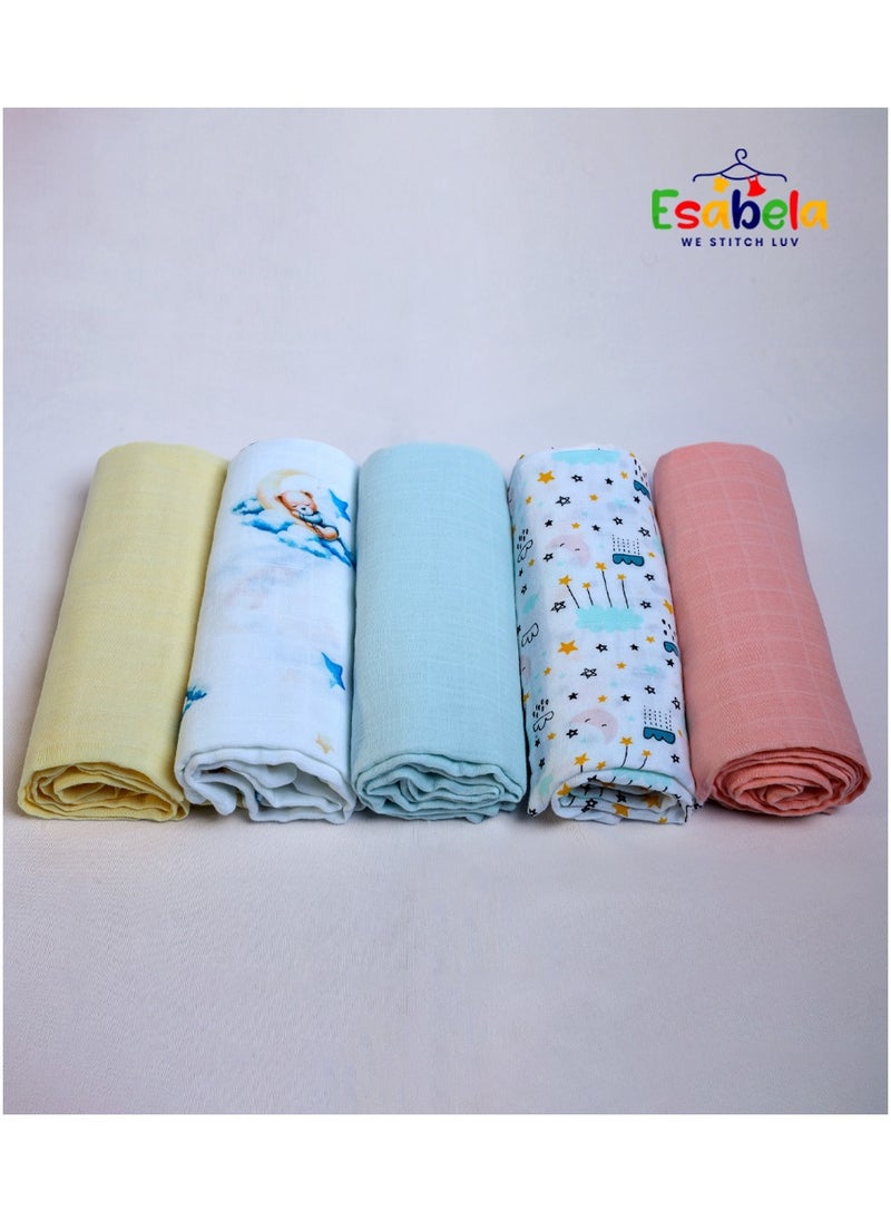 Baby Swaddle Set 5-Pieces Baby Cover, Soft & Breathable Baby Cloth, Perfect for Sleep & Cuddles Soft Blanket, New Born Baby Blanket for Age 0+ months