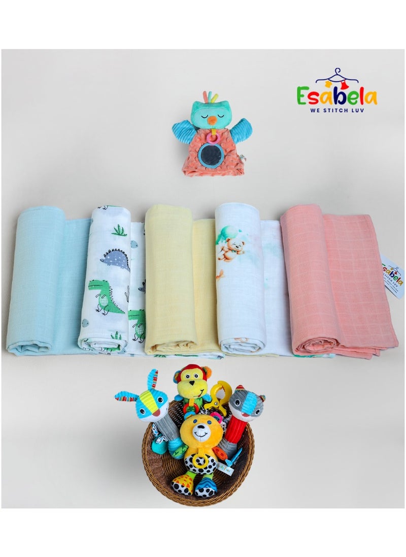 Baby Swaddle Set 5-Pieces Baby Cover, Soft & Breathable Baby Cloth, Perfect for Sleep & Cuddles Soft Blanket, New Born Baby Blanket for Age 0+ months