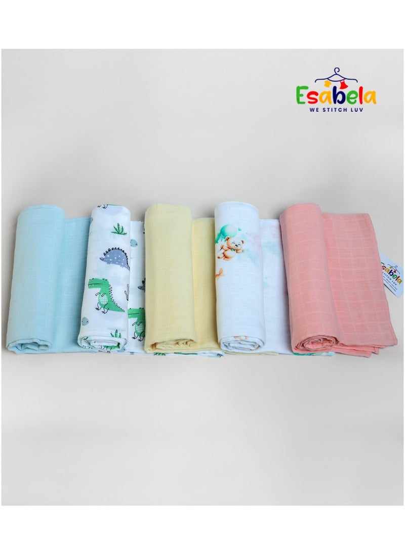 Baby Swaddle Set 5-Pieces Baby Cover, Soft & Breathable Baby Cloth, Perfect for Sleep & Cuddles Soft Blanket, New Born Baby Blanket for Age 0+ months