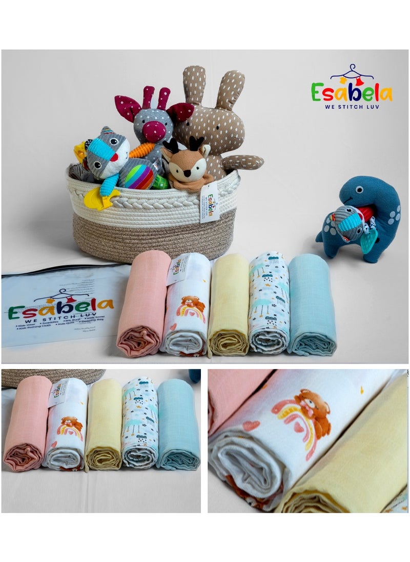 Baby Swaddle Set 5-Pieces Baby Cover, Soft & Breathable Baby Cloth, Perfect for Sleep & Cuddles Soft Blanket, New Born Baby Blanket for Age 0+ months