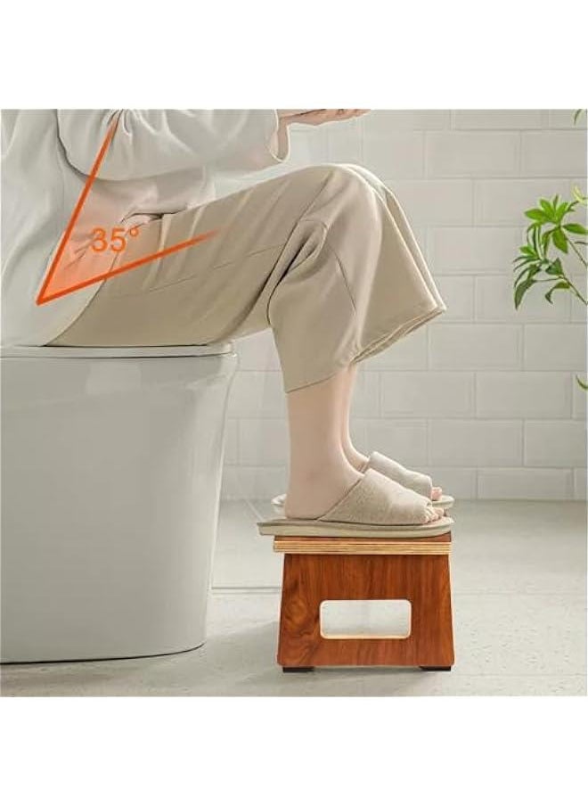 Foldable Toilet Potty Stool for Adults, 7 Inches Wood Portable Squatting Poop Foot Stool for Bathroom, Collapsible Non-Slip Toilet Step Stool Poop Stool- Gifts for Kids Seniors, Walnut Color