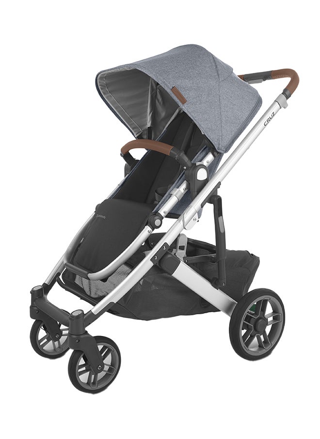 Cruz V2 Stroller For Infants And Toddlers Gregoryblue Melange With Silver Frame And Saddle Leather – Spacious Design , Reversible Seat, Extendable Sun Canopy