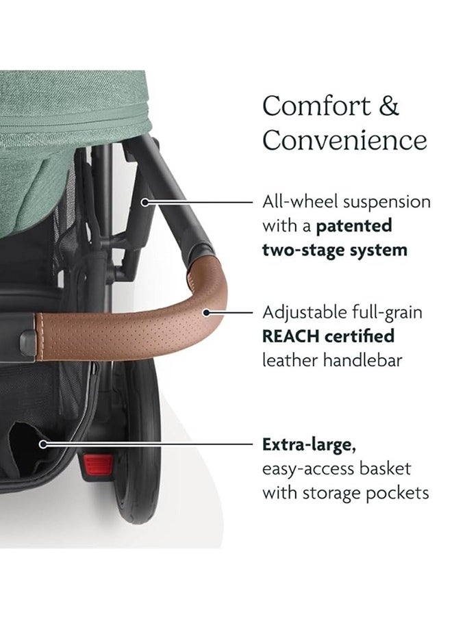 Cruz V2 Stroller For Infants And Toddlers Gwengreen Melange With Carbon Frame And Saddle Leather – Upf 50+ Canopy, Generous Storage, Adjustable Harness