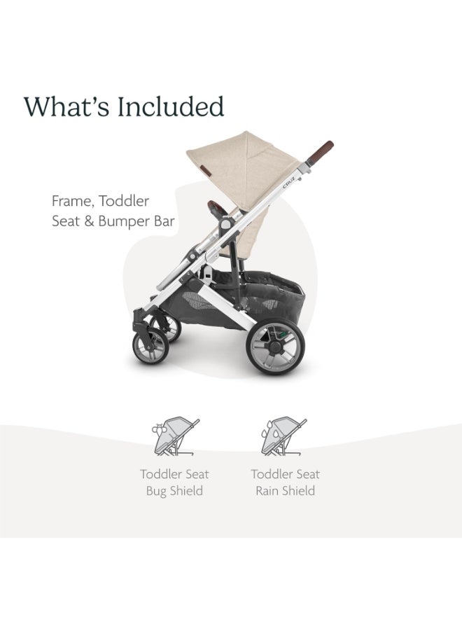 Cruz V2 Stroller For Infants And Toddlers Declanoat Melange With Silver Frame And Chestnut Leather – Large Storage Basket, Upf 50+ Canopy, No - Rethread Harness