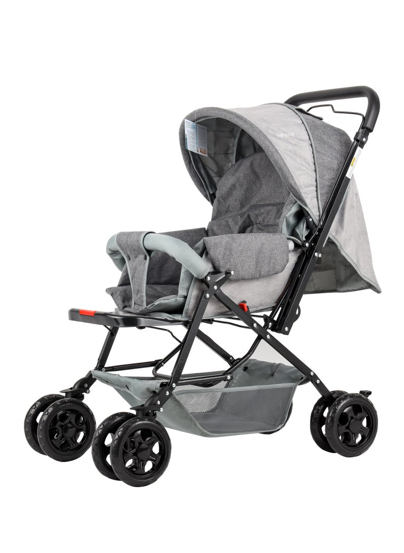 Ultimate Comfort Reversible Baby Stroller - Lightweight, Foldable, Adjustable Seat, Canopy & Safety Belt, For Infants & Toddlers, 0-3 Years (GREY)