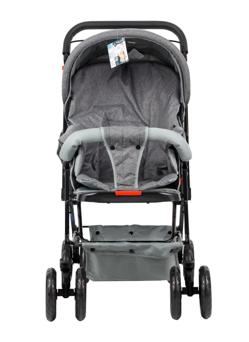 Ultimate Comfort Reversible Baby Stroller - Lightweight, Foldable, Adjustable Seat, Canopy & Safety Belt, For Infants & Toddlers, 0-3 Years (GREY)