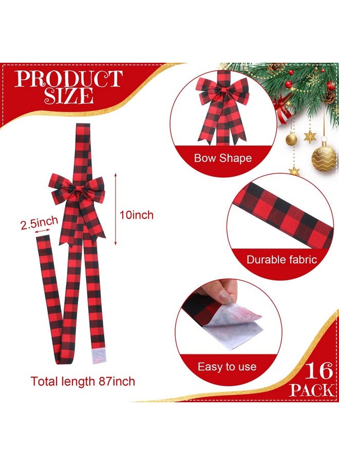 16 Pcs Christmas Cabinet Ribbon Bows 10 X 87 Inch Buffalo Plaid Door Ribbons And Bows Decoration Modern Christmas Decor For Xmas Holiday Kitchen Wall Home Furniture (Red, Black)