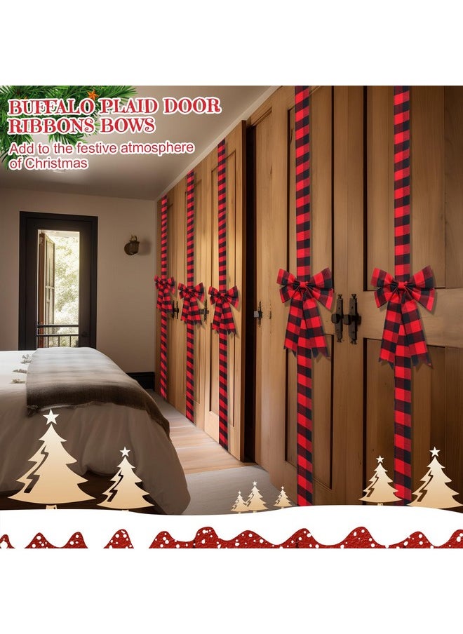 16 Pcs Christmas Cabinet Ribbon Bows 10 X 87 Inch Buffalo Plaid Door Ribbons And Bows Decoration Modern Christmas Decor For Xmas Holiday Kitchen Wall Home Furniture (Red, Black)