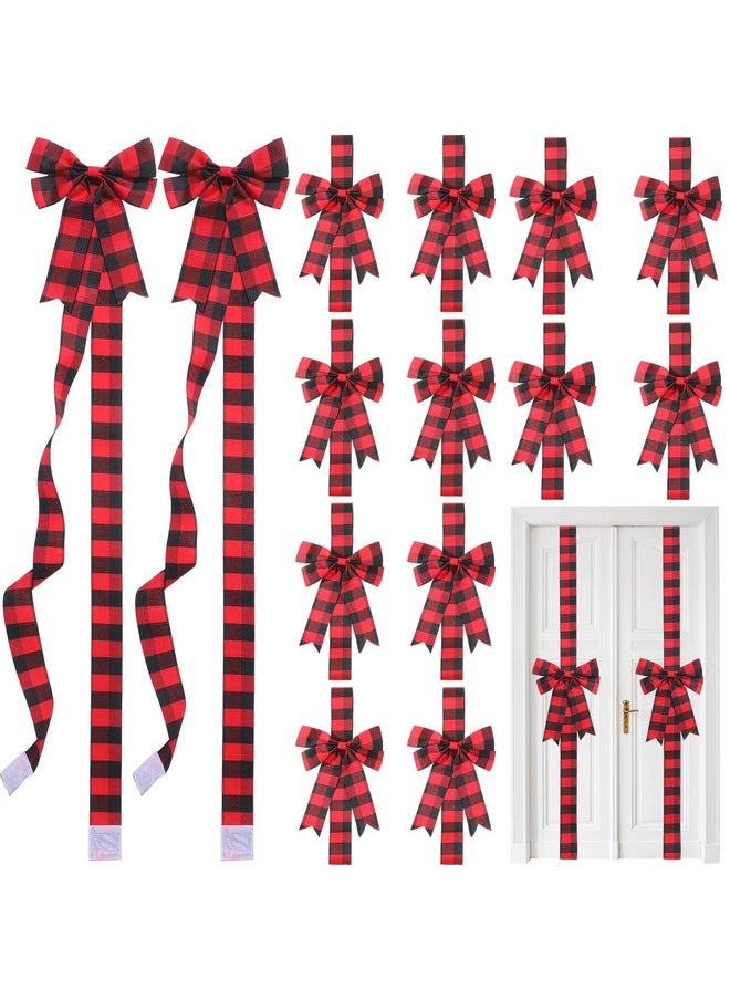 16 Pcs Christmas Cabinet Ribbon Bows 10 X 87 Inch Buffalo Plaid Door Ribbons And Bows Decoration Modern Christmas Decor For Xmas Holiday Kitchen Wall Home Furniture (Red, Black)