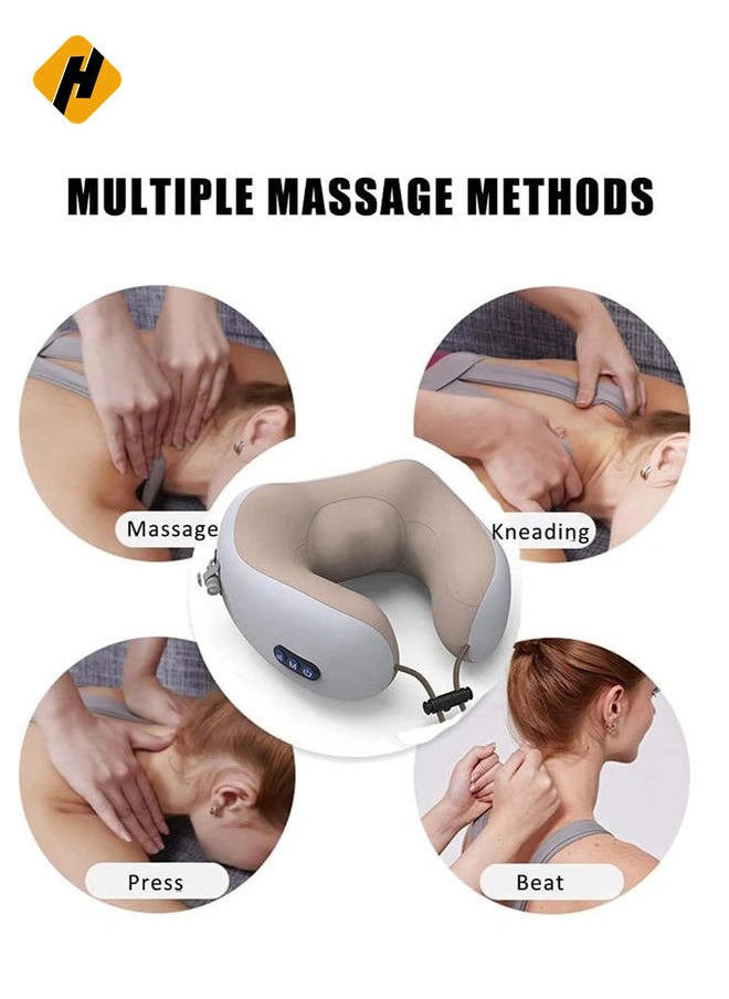 Rechargeable U Shaped Cervical Massage Pillow Neck Massager Vibration Pillow, Multifunctional Shoulder and Electric for Relax Muscles Fatigue