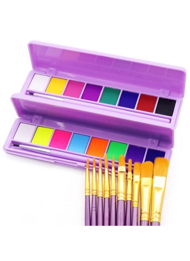 2 Packs Water Activated Eyeliner Palette High Pigmented Face Paint Palette Neon Eyeliner Colorful Rainbow Water Eyeliner Matte Uv Glow Graphic Liner With Complete Face Paint Brushes