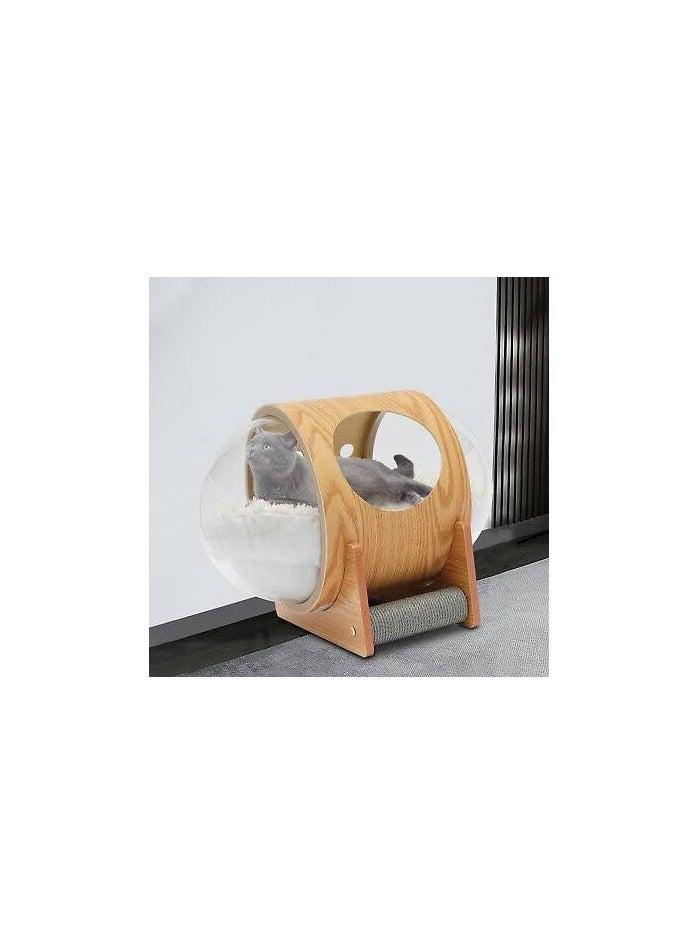 Spaceship Alpha, Warm and Cozy Pet Bed for Cat & Dog, Designed Furniture, Made of Wood, Brown Color - L47.5 x W40 x H40