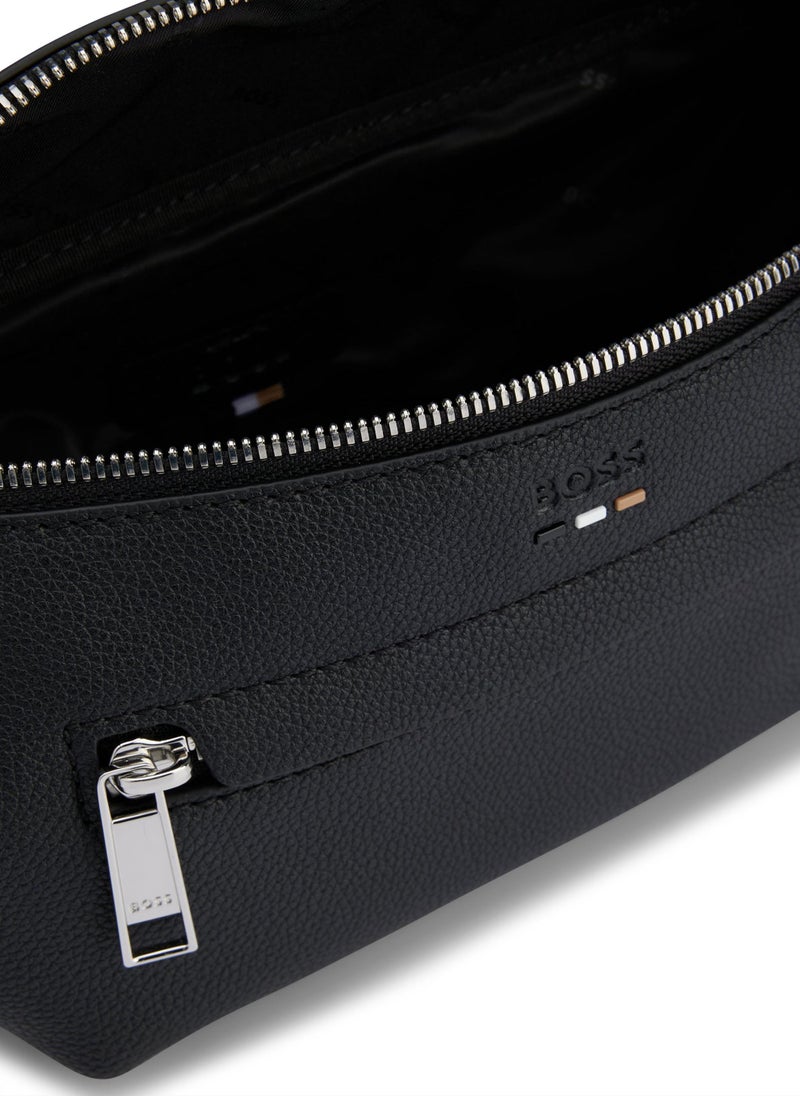 Grained faux-leather belt bag with embossed logo
