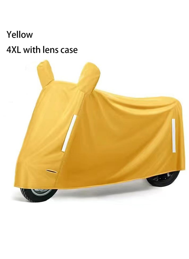 Yellow  Cycle Cover + Rearview Mirror Cover Waterproof Outdoor Bicycle Rain Cover Reflective Strip With Keyhole Storage Bag (4XL)