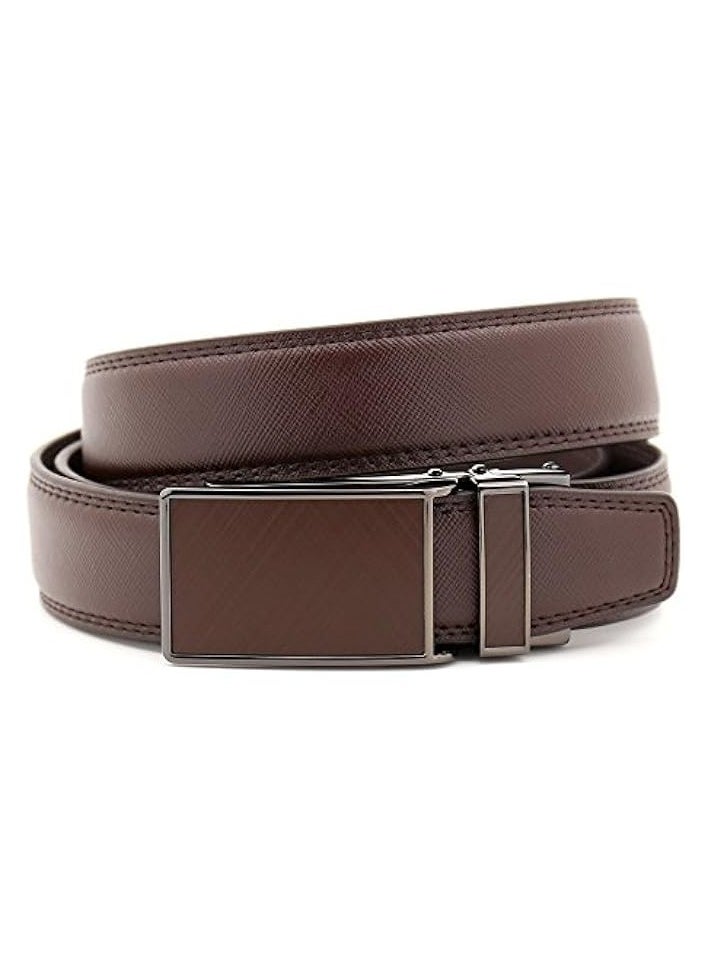 Mens Belt,Men's PU Leather Belt Pants Belts with Easier Adjustable Buckle,Men's Casual Jeans Belts Classic Work Business Dress Belt Fashion Mens Ratchet Dress Belt with Automatic Buckle-Brown