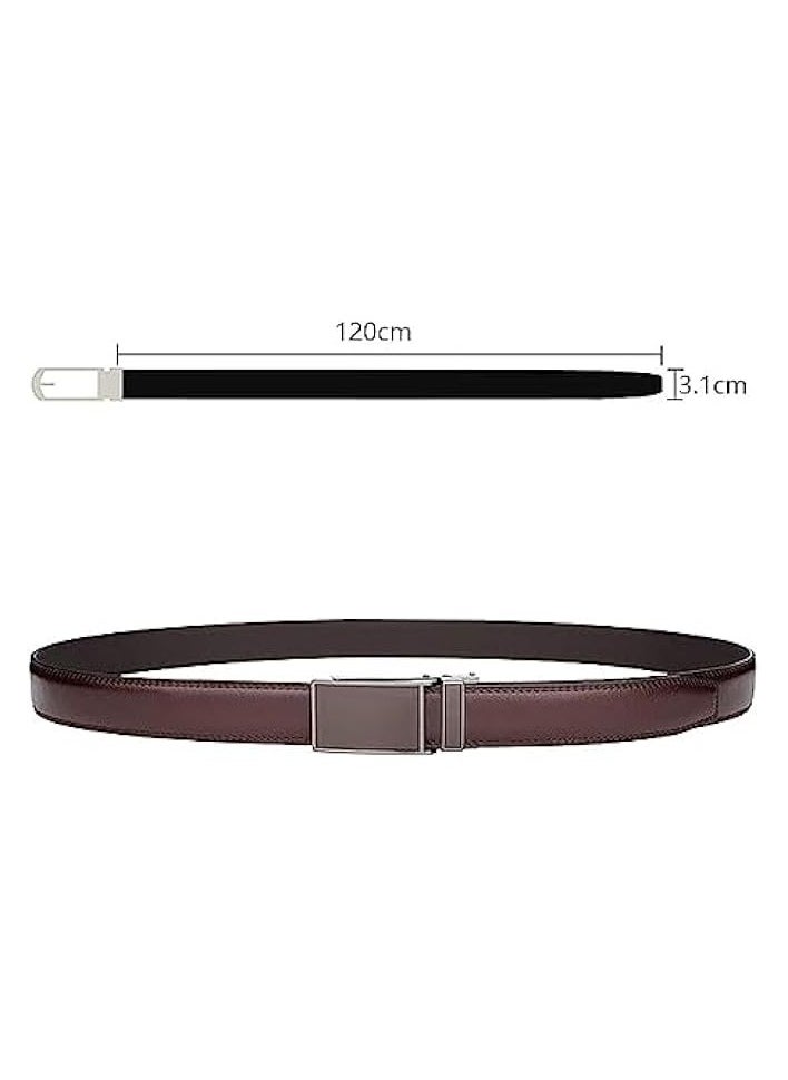 Mens Belt,Men's PU Leather Belt Pants Belts with Easier Adjustable Buckle,Men's Casual Jeans Belts Classic Work Business Dress Belt Fashion Mens Ratchet Dress Belt with Automatic Buckle-Brown