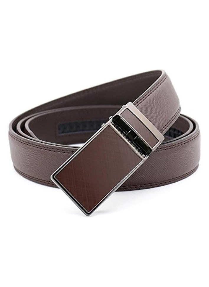 Mens Belt,Men's PU Leather Belt Pants Belts with Easier Adjustable Buckle,Men's Casual Jeans Belts Classic Work Business Dress Belt Fashion Mens Ratchet Dress Belt with Automatic Buckle-Brown